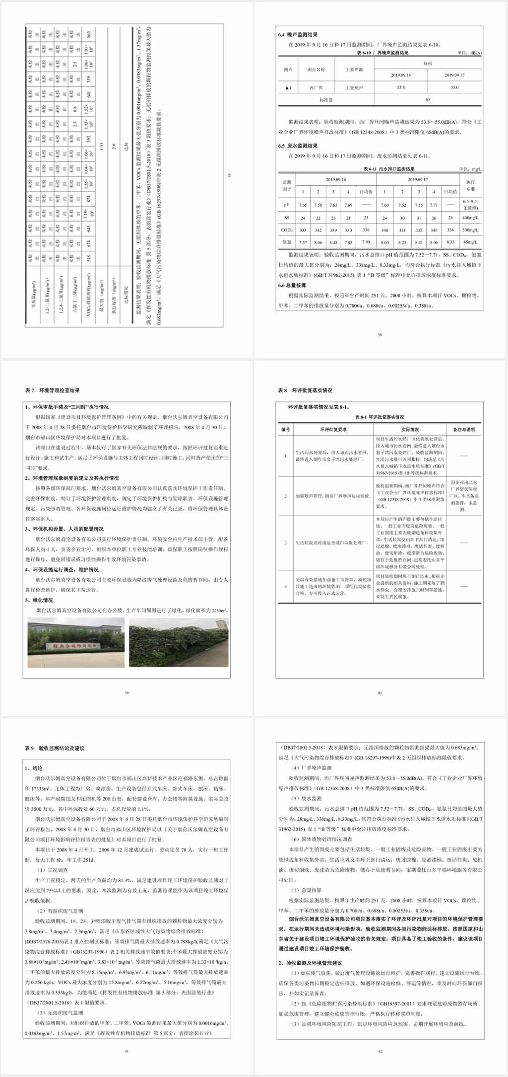 烟台沃尔姆真空设备有限公司环境保护验收监测表公示7