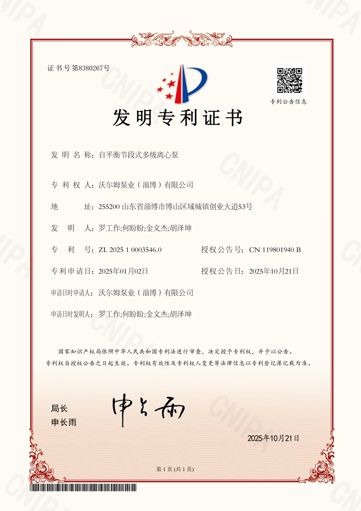 自平衡节段式多级离心泵